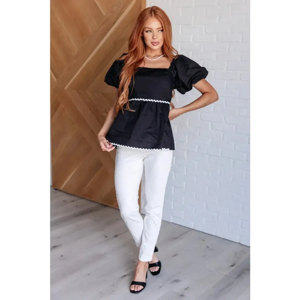 Her Favorite Records Balloon Sleeve Blouse in Black
