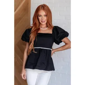 Her Favorite Records Balloon Sleeve Blouse in Black