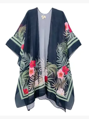 JC070974 Black-Multi Tropical Kimono