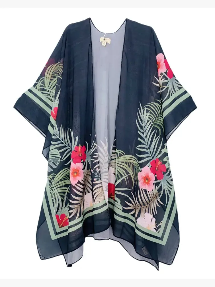 JC070974 Black-Multi Tropical Kimono