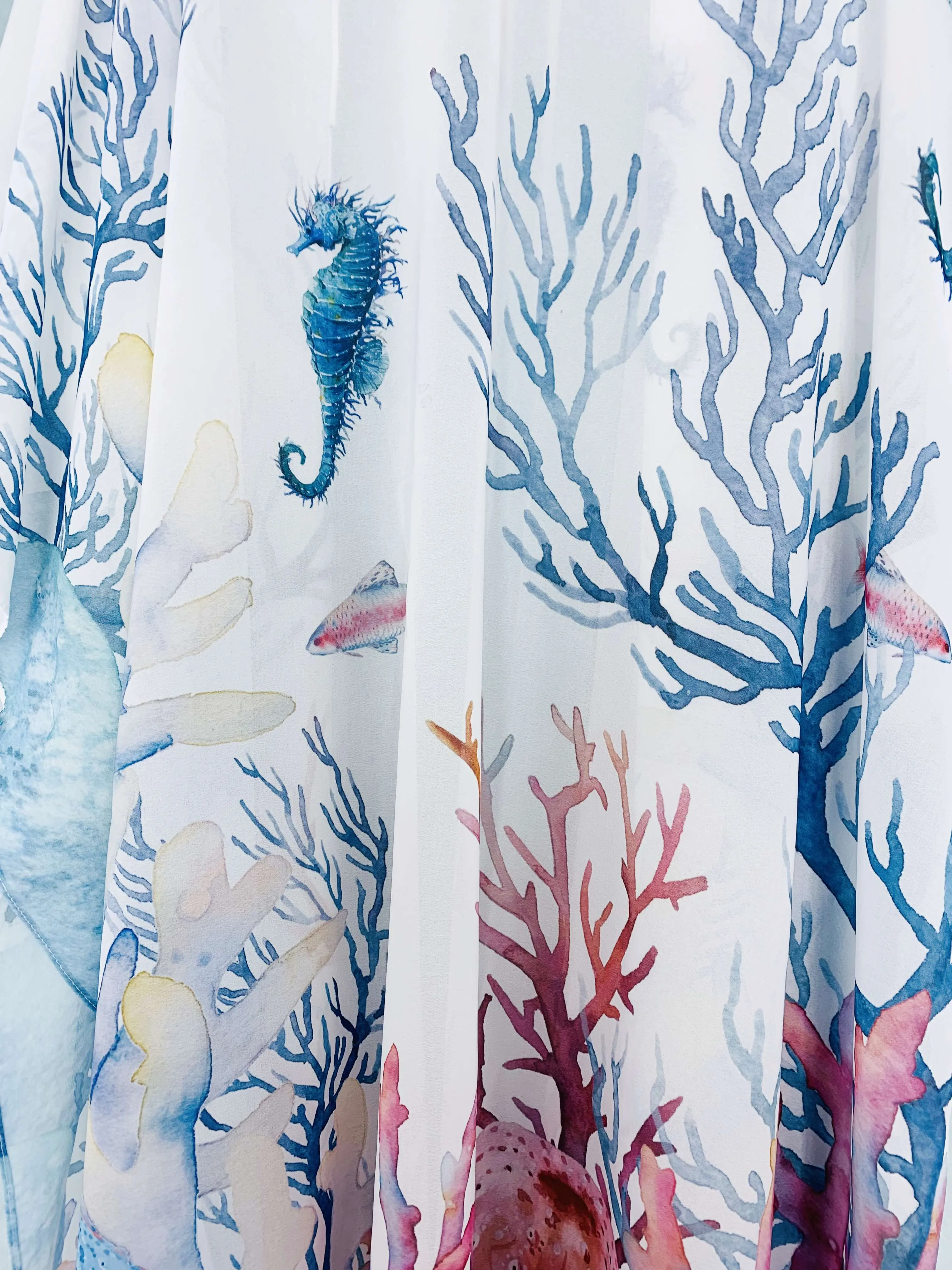 JC071023 White-Multi Seahorse Coral Kimono