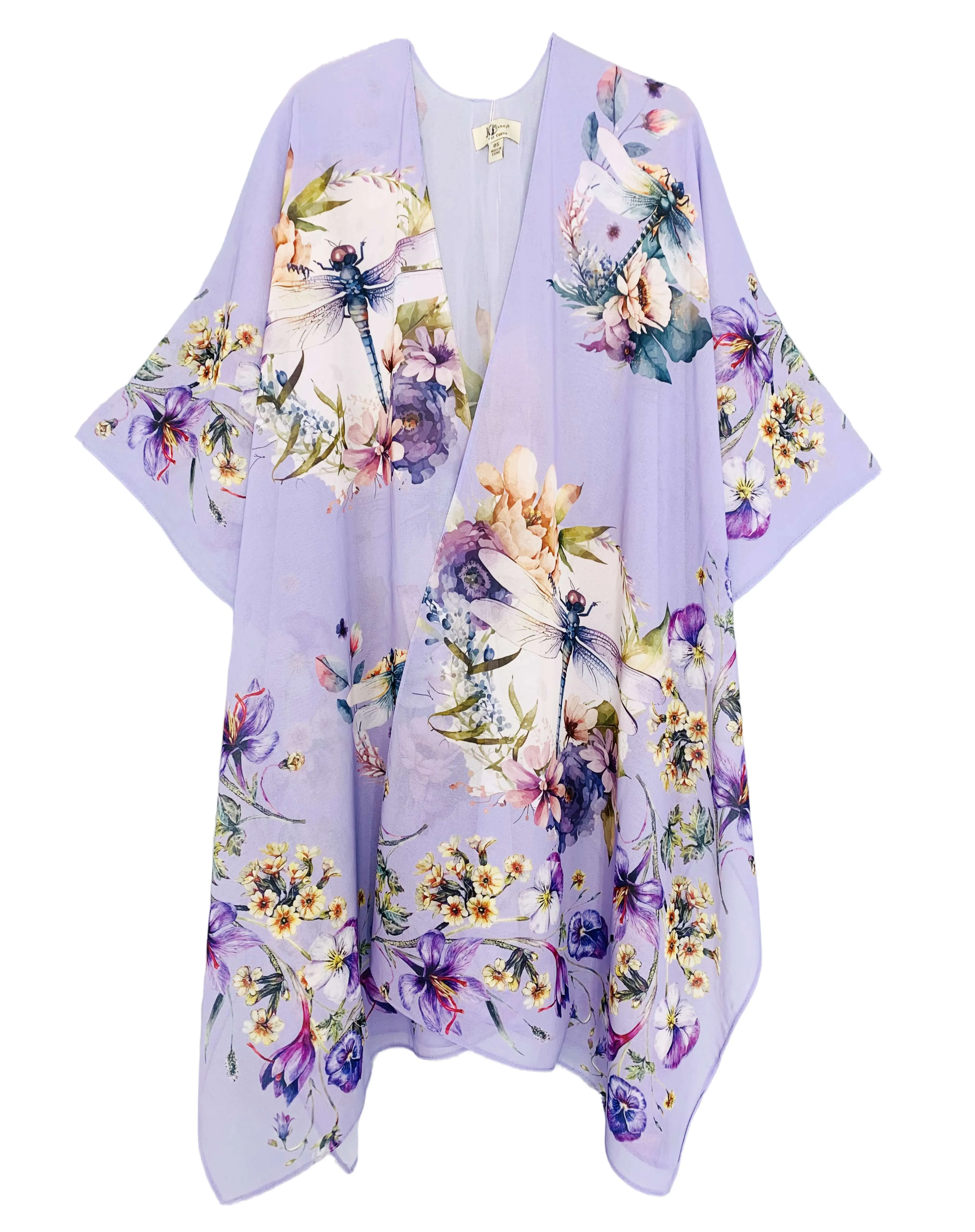 JC071074 Purple-Multi Dragonfly & Floral Kimono