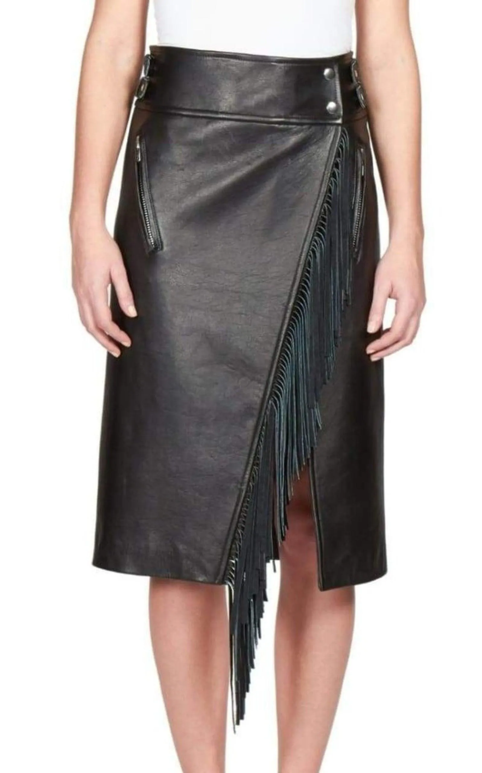 Leather Fringe Moto Skirt