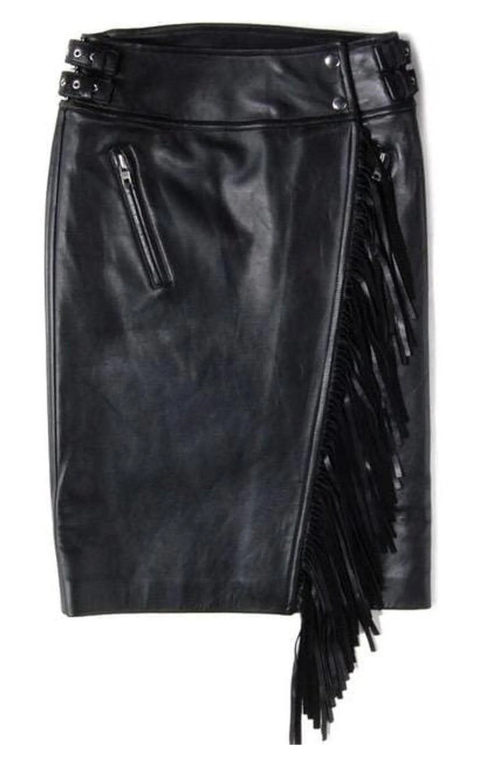 Leather Fringe Moto Skirt