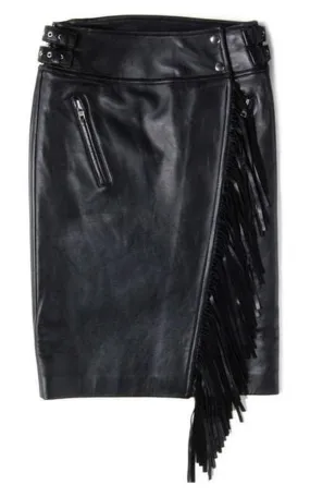 Leather Fringe Moto Skirt