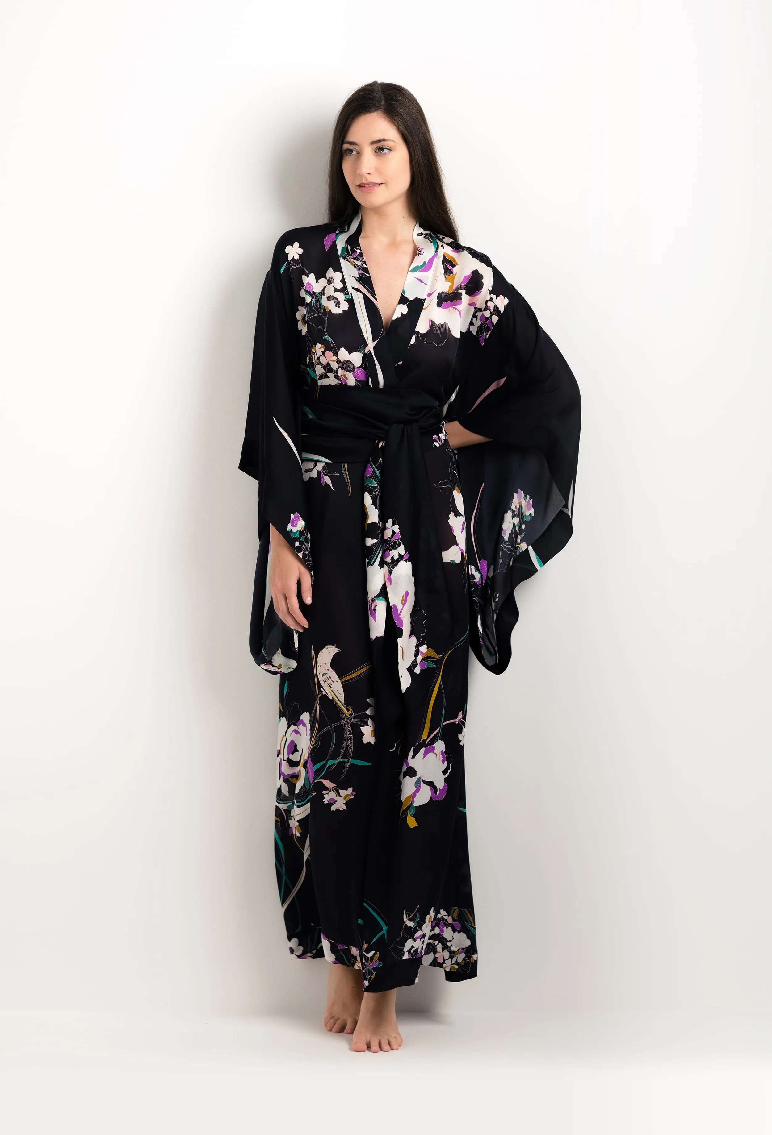 Long silk kimono - Shadow of paradise Black