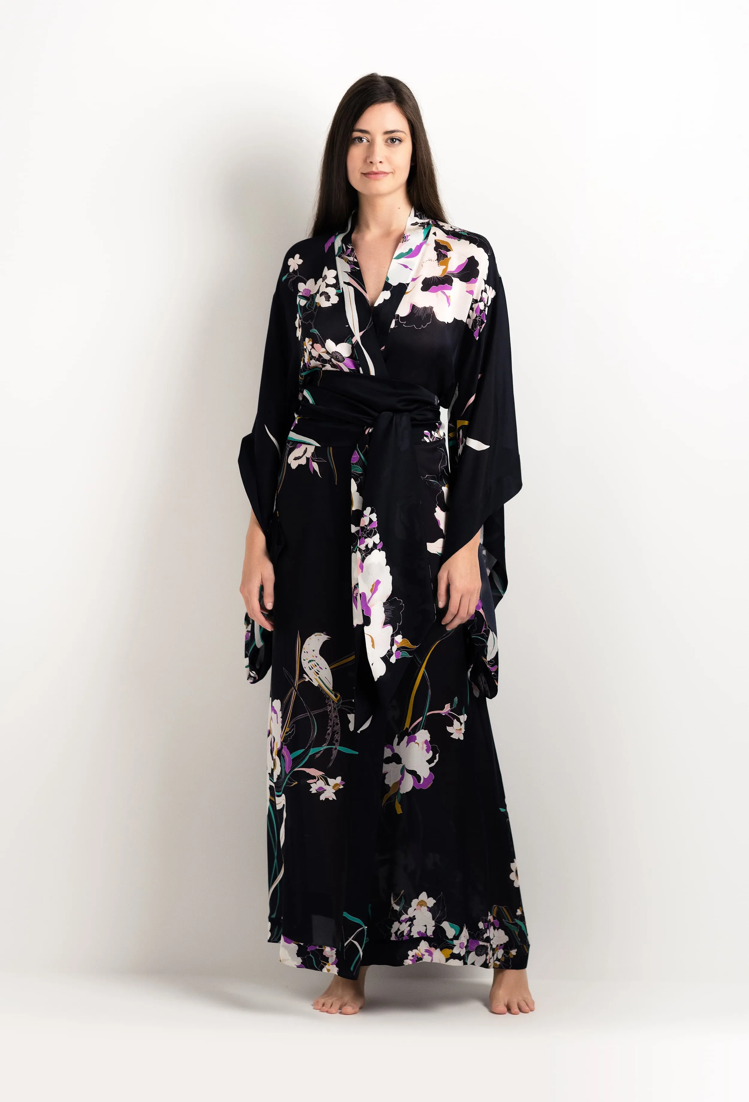 Long silk kimono - Shadow of paradise Black