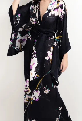 Long silk kimono - Shadow of paradise Black