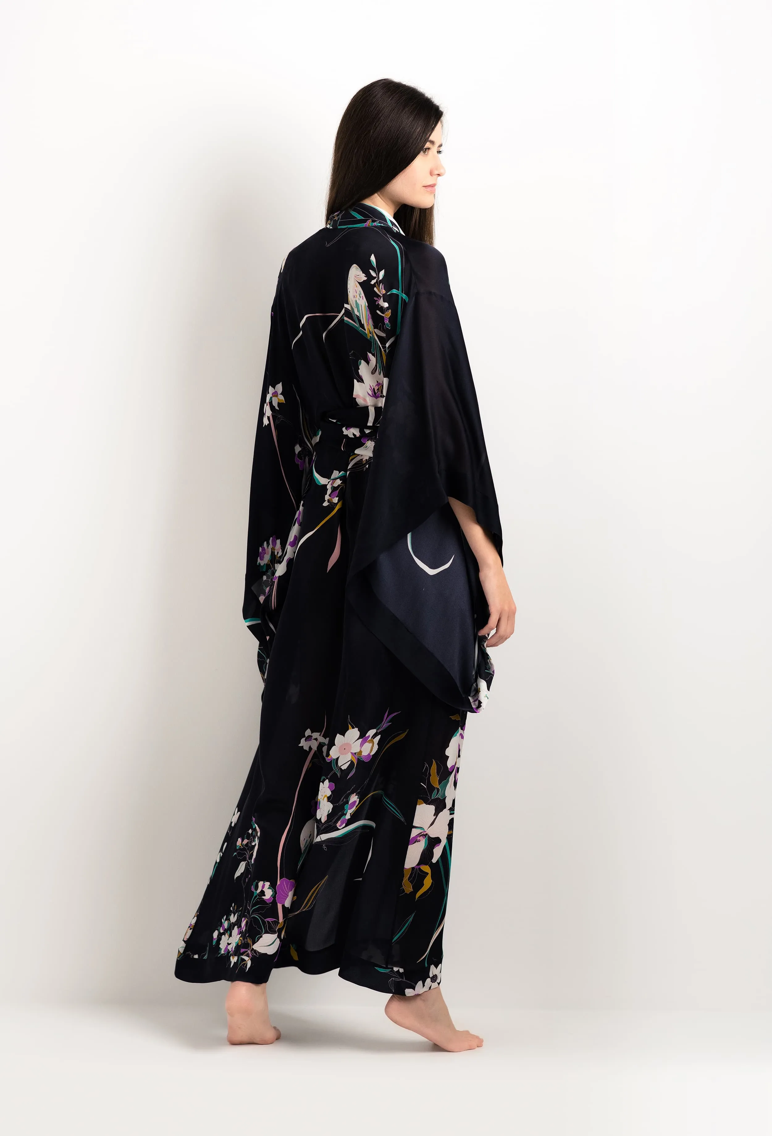 Long silk kimono - Shadow of paradise Black