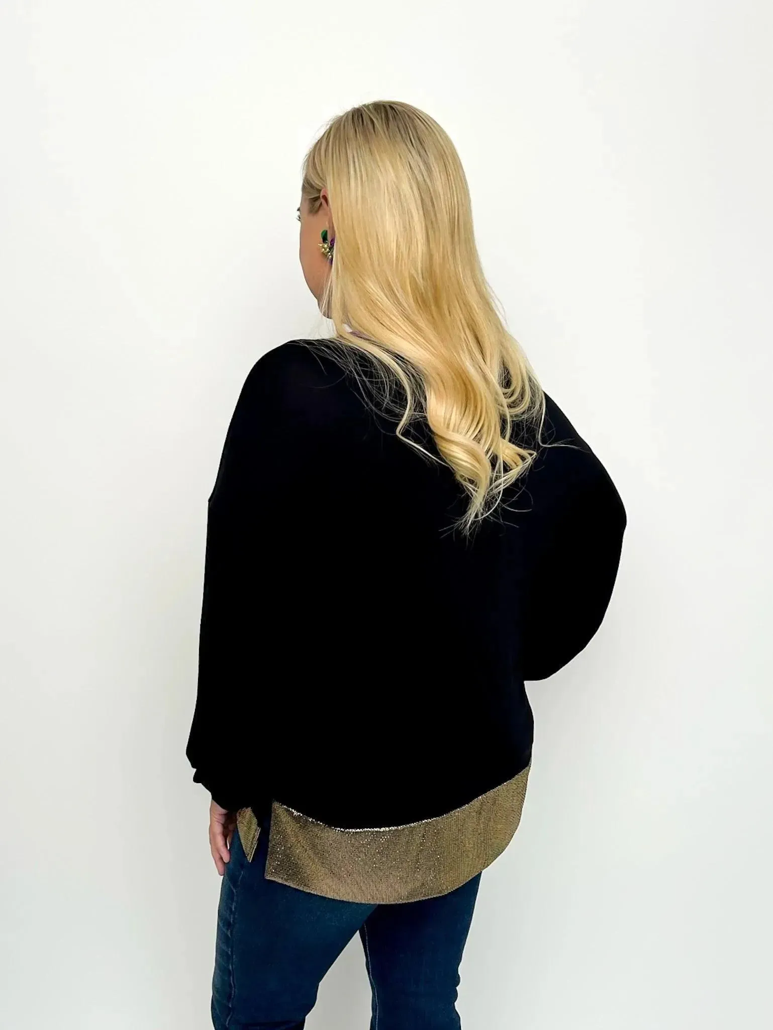 Mardi Gras Black Balloon Sleeve Top