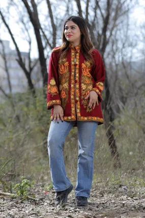 Maroon Aari Work Embroidered Jacket With Beautiful Designer Pattern Defines Sophistication.