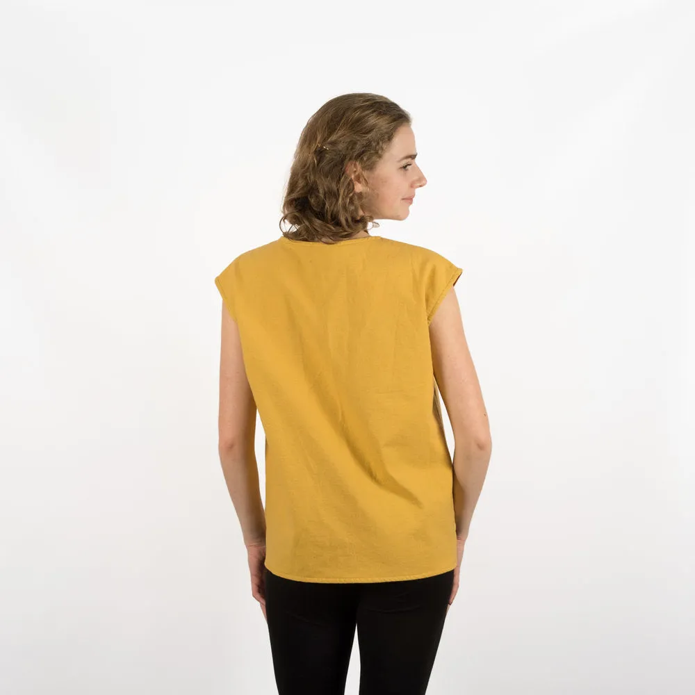 Michelle Cap Sleeve Top in Ochre Flannel (S, L)