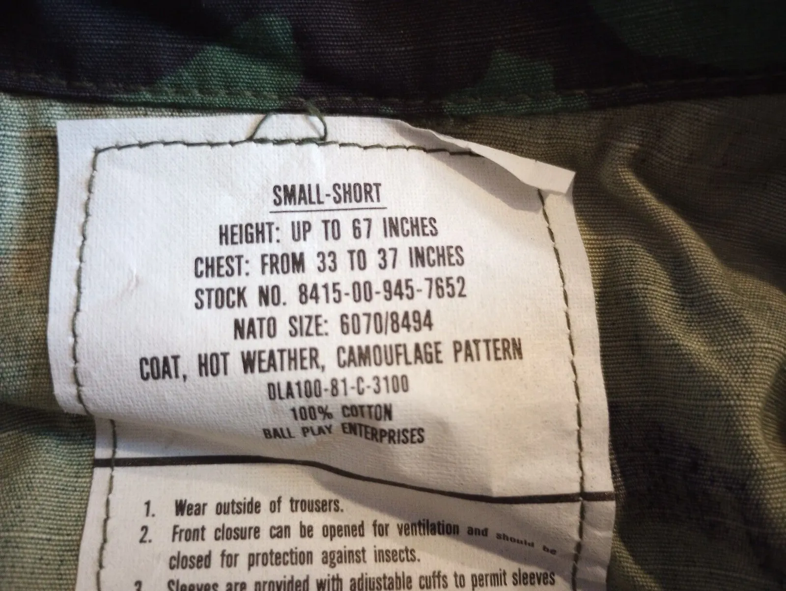 MILITARY ISSUE BDU FATIGUE SHIRT /JACKET WOODLAND CAMOUFLAGE NOS USA MADE