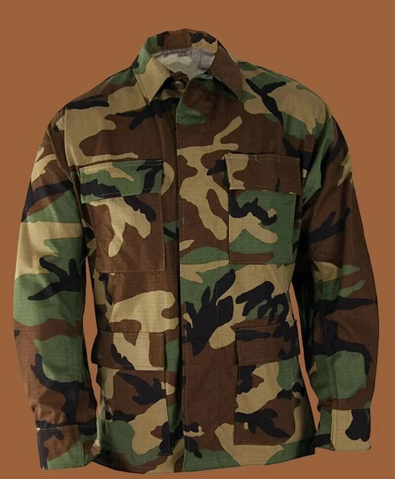 MILITARY ISSUE BDU FATIGUE SHIRT /JACKET WOODLAND CAMOUFLAGE NOS USA MADE