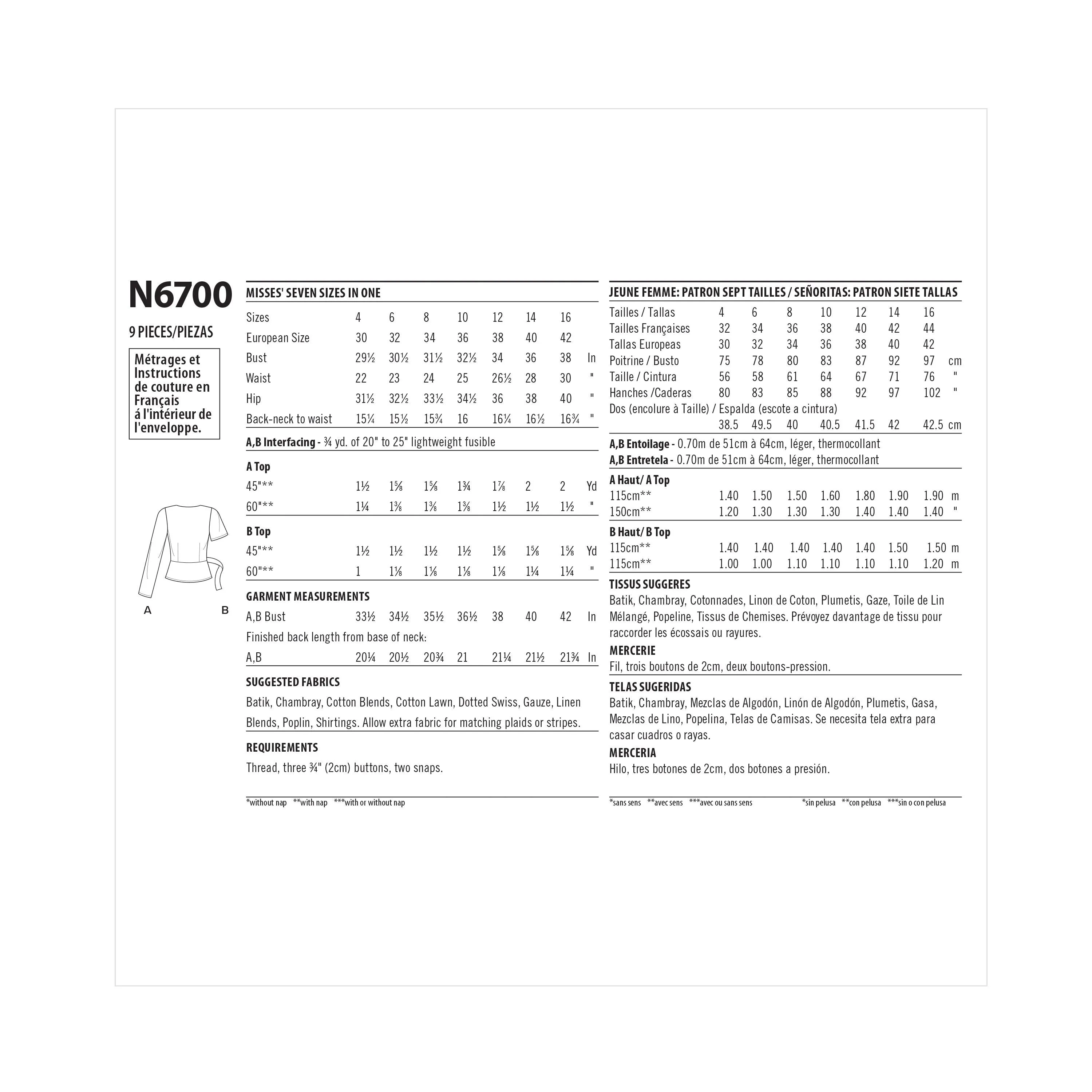 New Look Sewing Pattern 6700 Tops