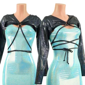 O-ring Front Bolero with Removable Body Wrap Tie in Black Holographic