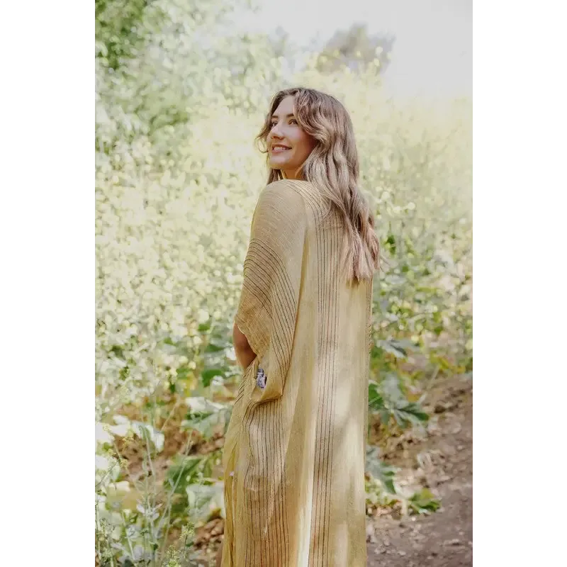 Pencil Stripe Lurex Trim Kimono