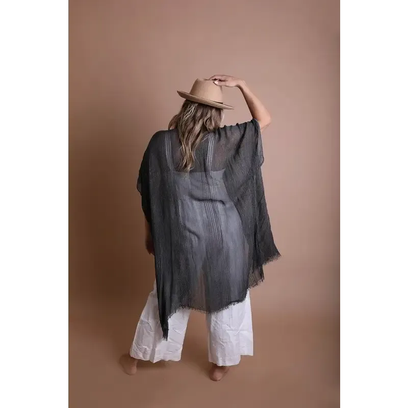 Pencil Stripe Lurex Trim Kimono