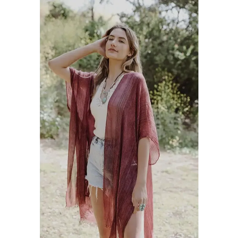 Pencil Stripe Lurex Trim Kimono