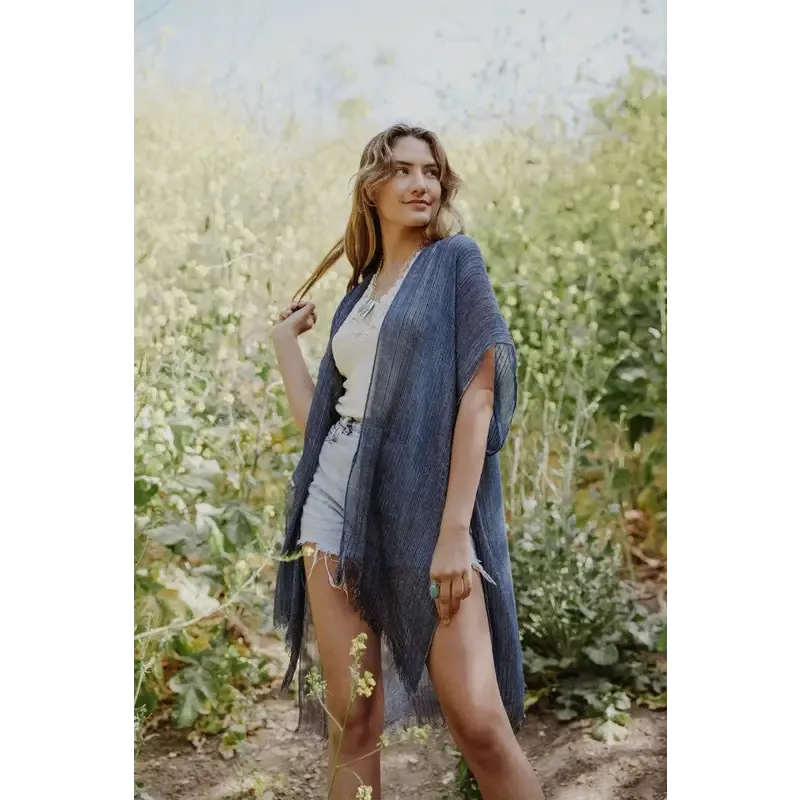 Pencil Stripe Lurex Trim Kimono