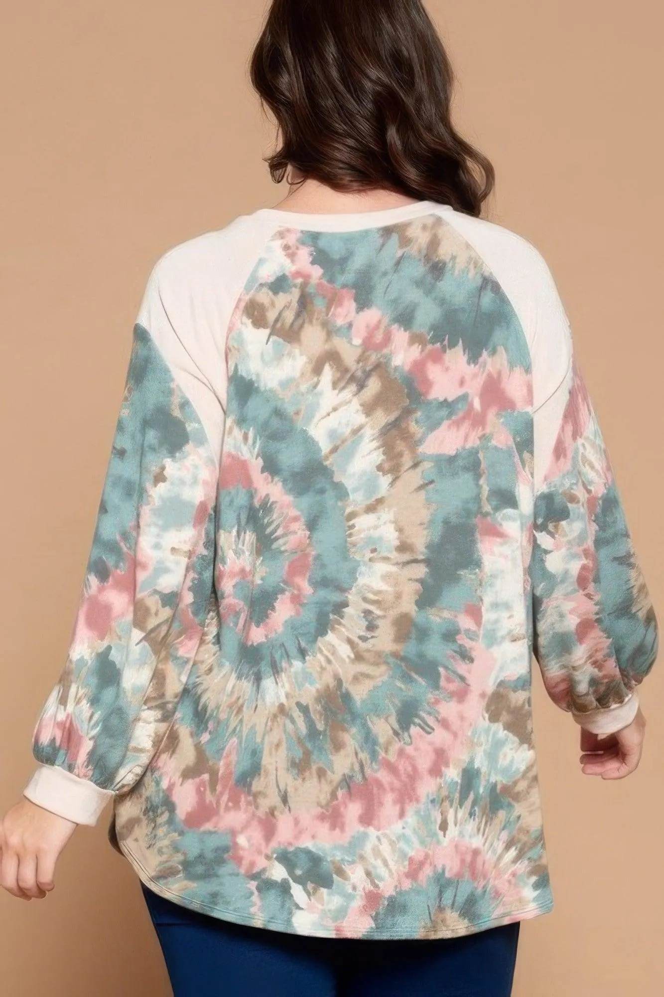 Plus Tie Dye French Terry Balloon Sleeve Top