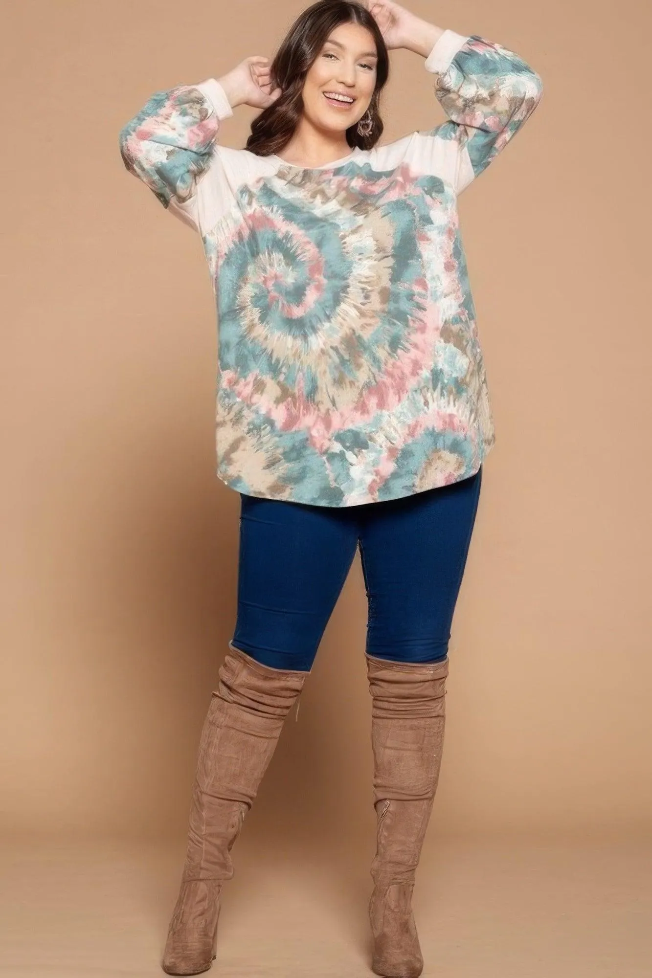 Plus Tie Dye French Terry Balloon Sleeve Top