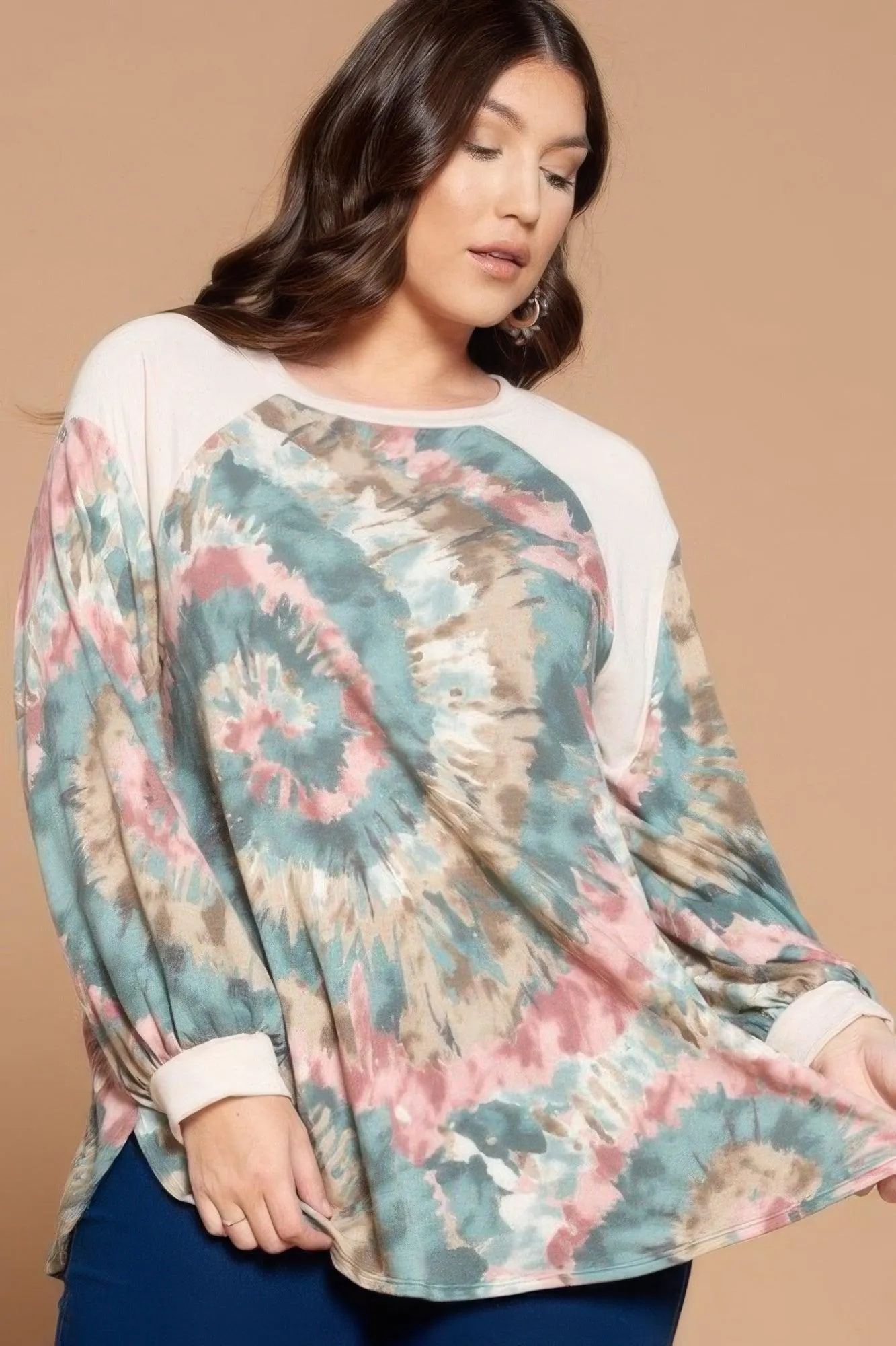 Plus Tie Dye French Terry Balloon Sleeve Top