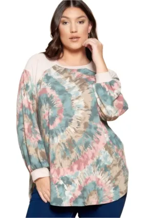 Plus Tie Dye French Terry Balloon Sleeve Top