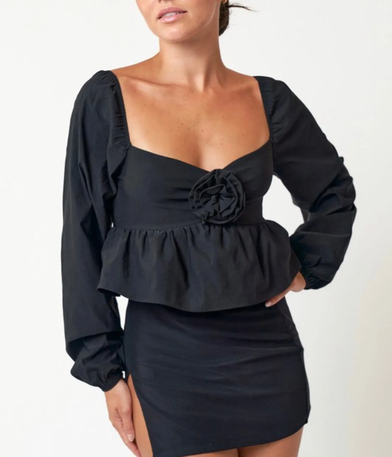 Rosette Balloon Sleeve Top