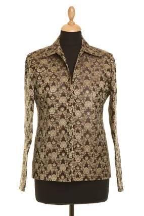 Short European Jacket in Brown Jacquard