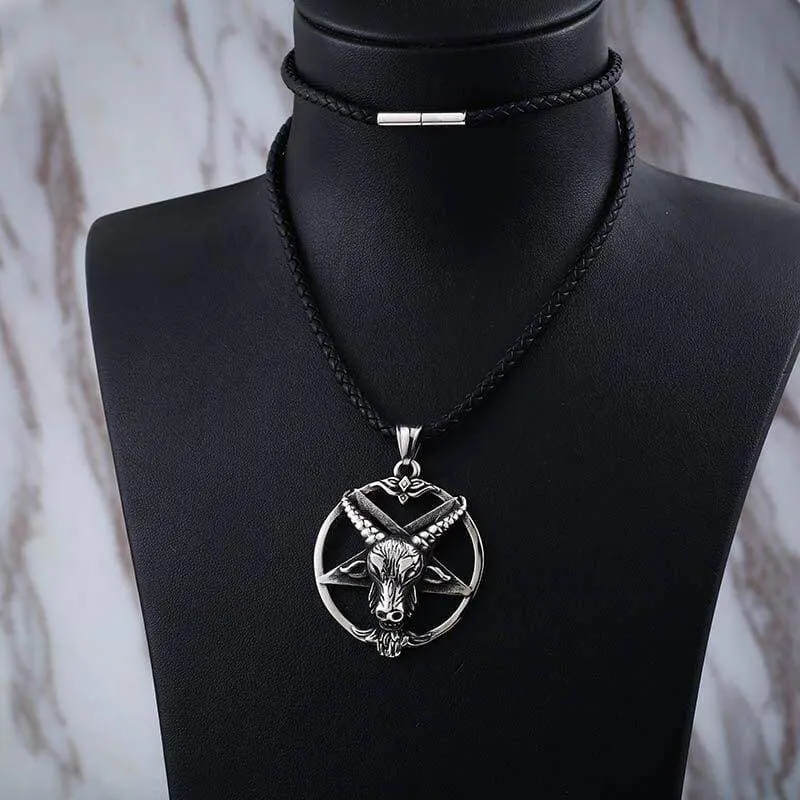 Steeel soldier huge Pentagram ox goat Head Pendant Quality Necklace antique Satanism Occult vintage Star Jewelry