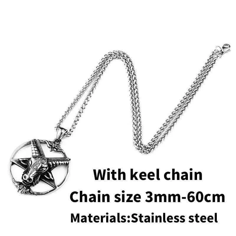 Steeel soldier huge Pentagram ox goat Head Pendant Quality Necklace antique Satanism Occult vintage Star Jewelry