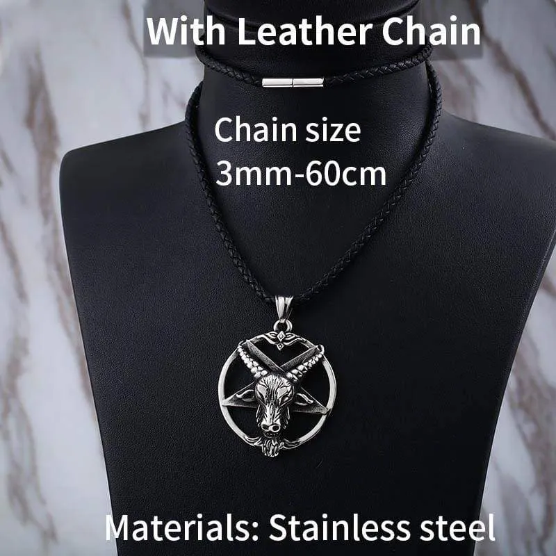 Steeel soldier huge Pentagram ox goat Head Pendant Quality Necklace antique Satanism Occult vintage Star Jewelry
