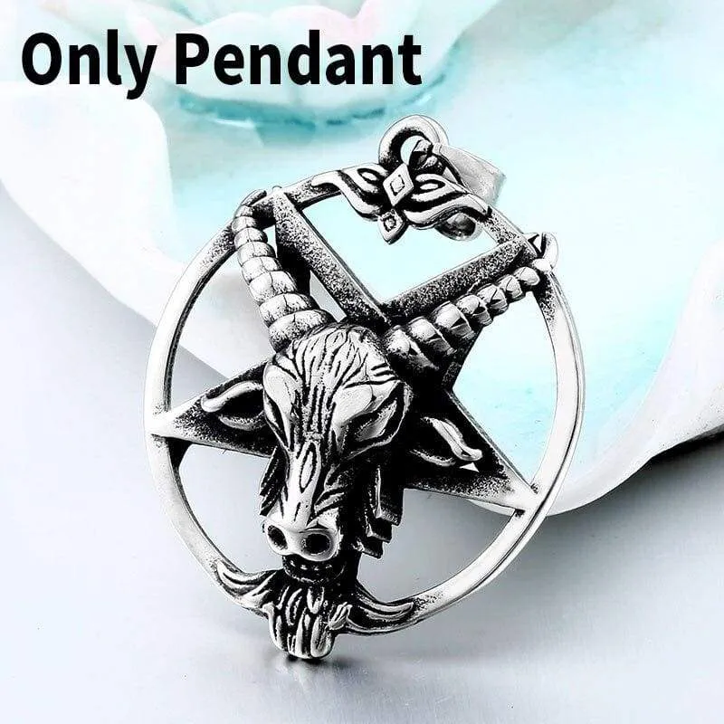 Steeel soldier huge Pentagram ox goat Head Pendant Quality Necklace antique Satanism Occult vintage Star Jewelry