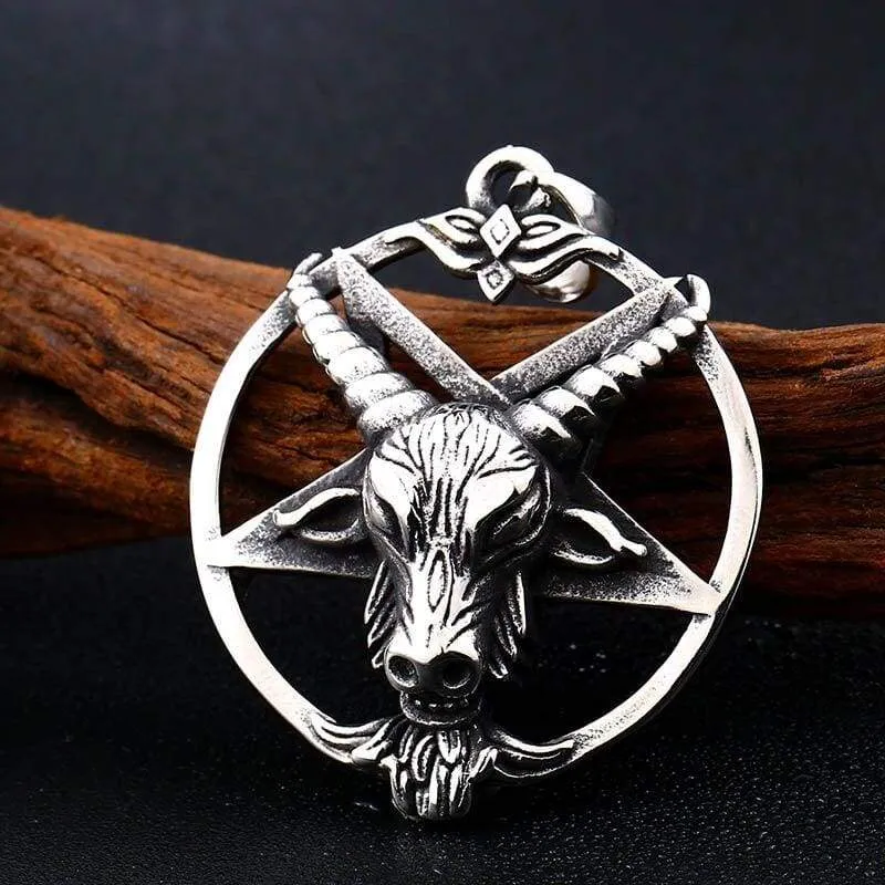 Steeel soldier huge Pentagram ox goat Head Pendant Quality Necklace antique Satanism Occult vintage Star Jewelry