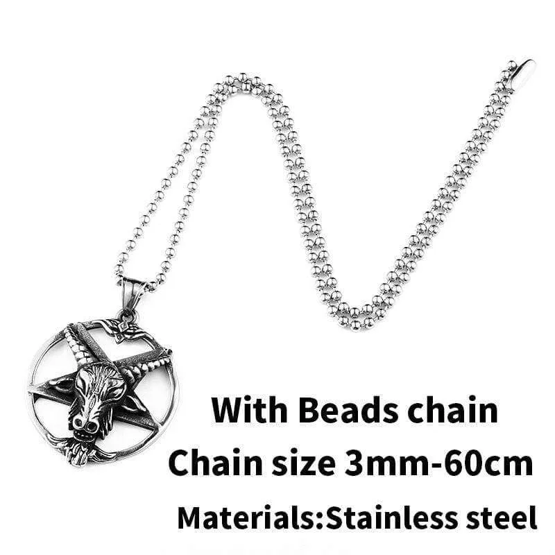 Steeel soldier huge Pentagram ox goat Head Pendant Quality Necklace antique Satanism Occult vintage Star Jewelry