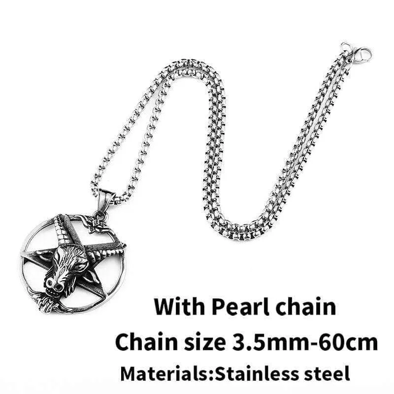 Steeel soldier huge Pentagram ox goat Head Pendant Quality Necklace antique Satanism Occult vintage Star Jewelry