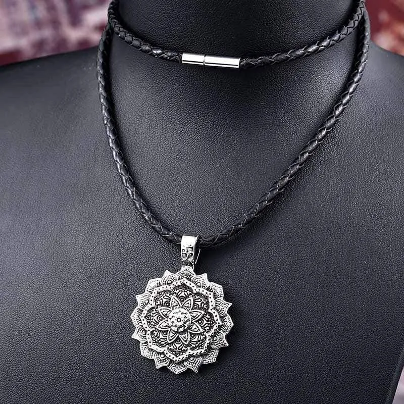 steel solider lotus flower Viking pendant Stainless Steel thor hammer necklace 316 l Steel Men charm Jewelry