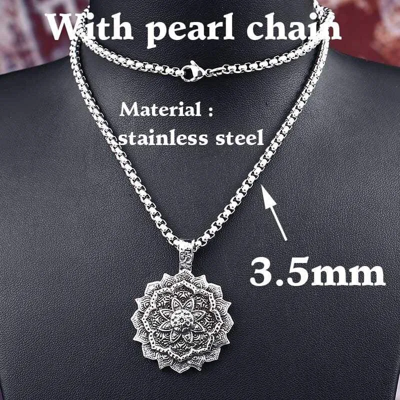 steel solider lotus flower Viking pendant Stainless Steel thor hammer necklace 316 l Steel Men charm Jewelry