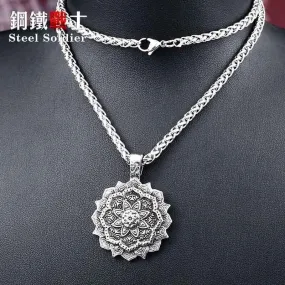 steel solider lotus flower Viking pendant Stainless Steel thor hammer necklace 316 l Steel Men charm Jewelry