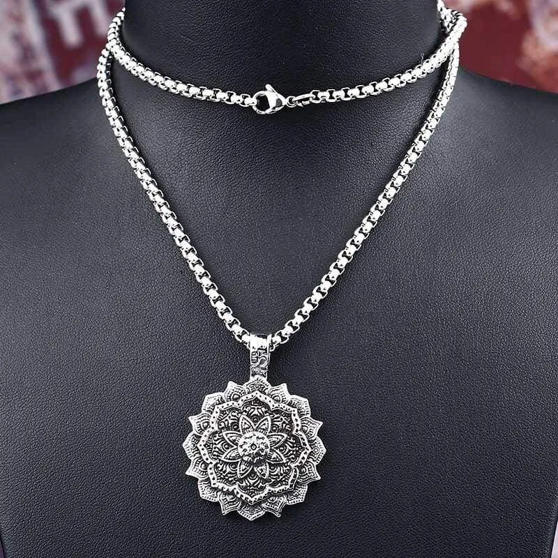 steel solider lotus flower Viking pendant Stainless Steel thor hammer necklace 316 l Steel Men charm Jewelry