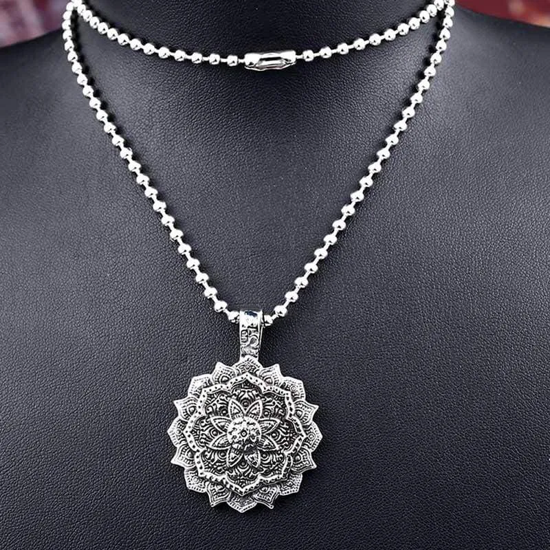 steel solider lotus flower Viking pendant Stainless Steel thor hammer necklace 316 l Steel Men charm Jewelry