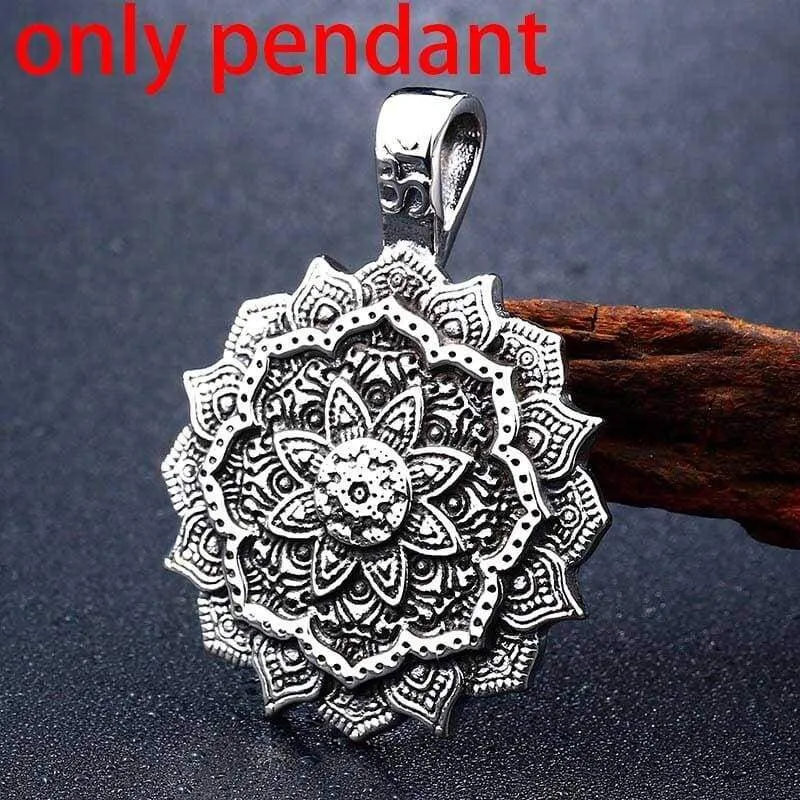 steel solider lotus flower Viking pendant Stainless Steel thor hammer necklace 316 l Steel Men charm Jewelry