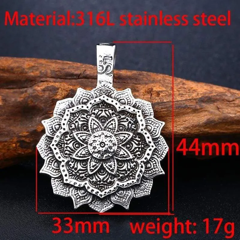 steel solider lotus flower Viking pendant Stainless Steel thor hammer necklace 316 l Steel Men charm Jewelry