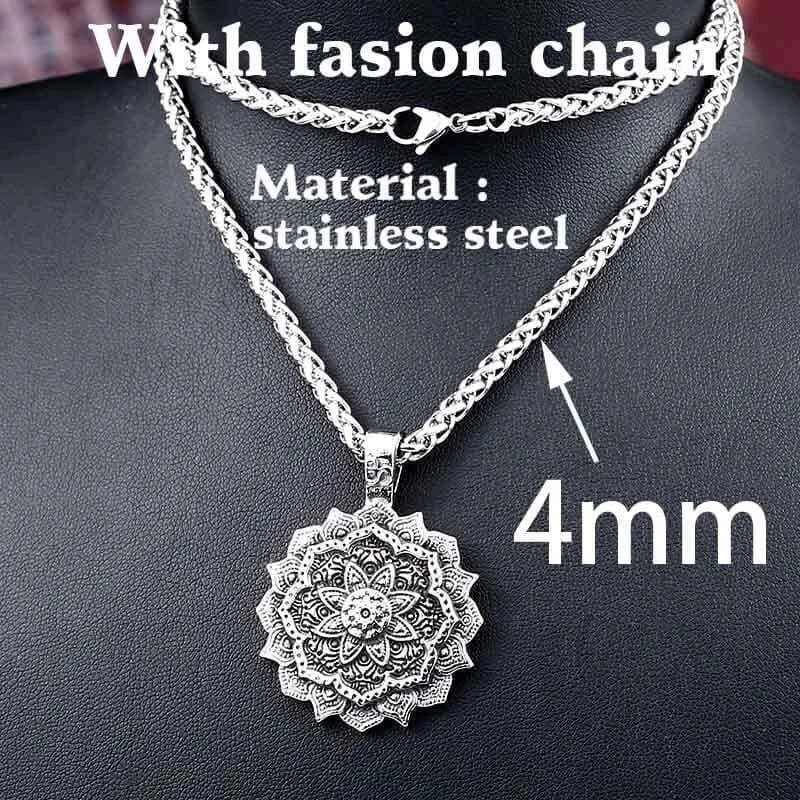 steel solider lotus flower Viking pendant Stainless Steel thor hammer necklace 316 l Steel Men charm Jewelry