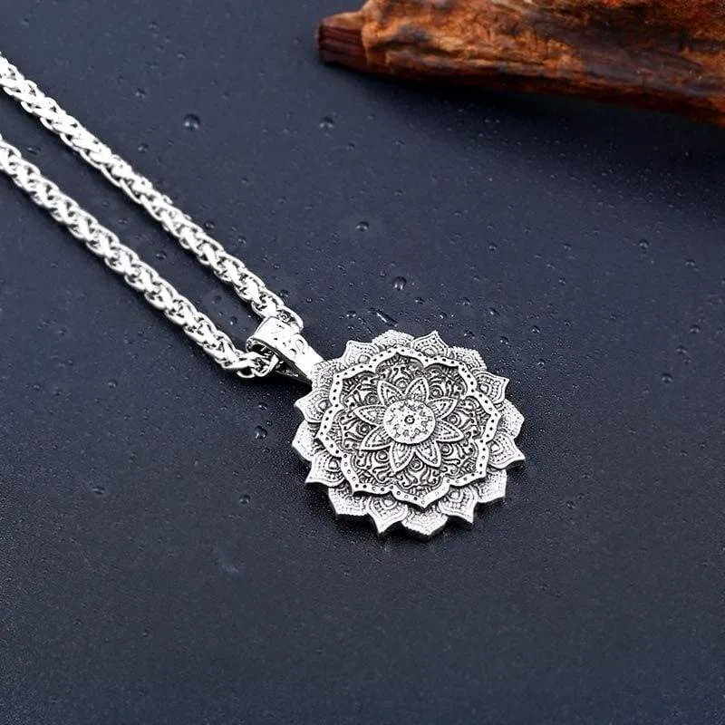 steel solider lotus flower Viking pendant Stainless Steel thor hammer necklace 316 l Steel Men charm Jewelry