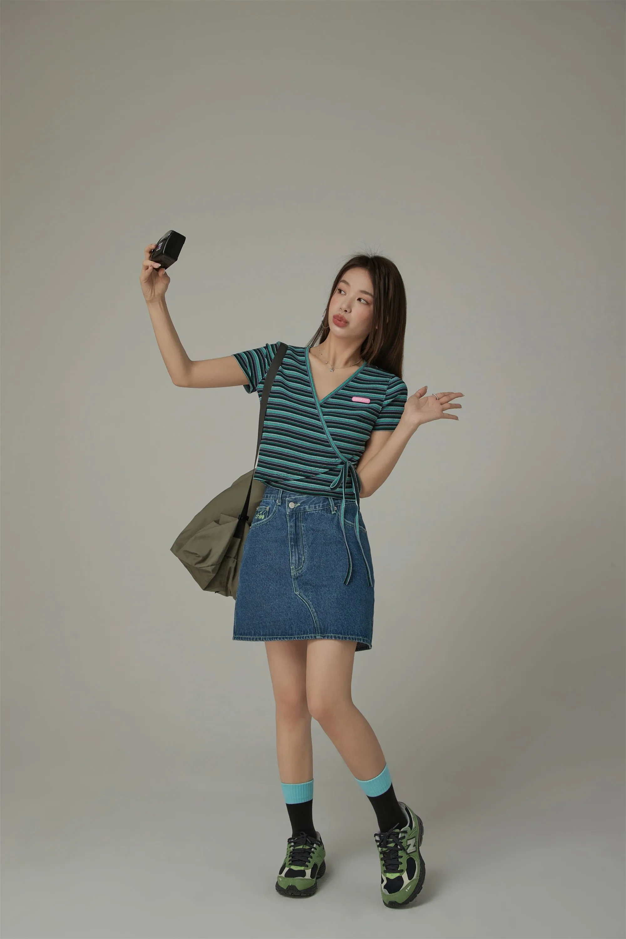 Striped Wrap Ribbon Semi Crop Top