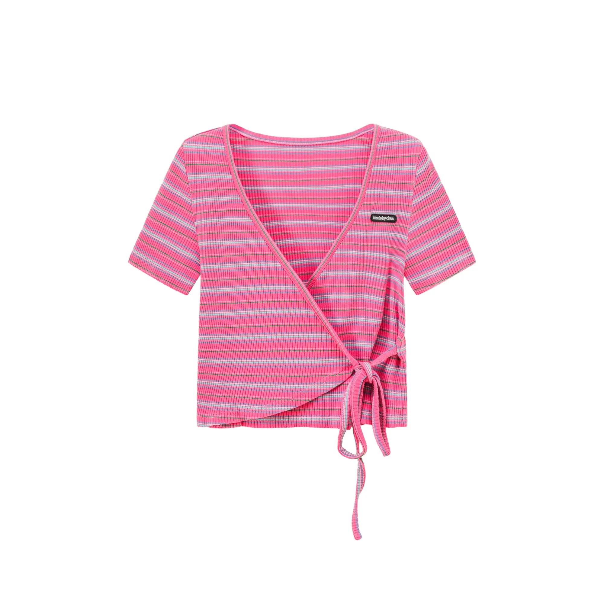 Striped Wrap Ribbon Semi Crop Top