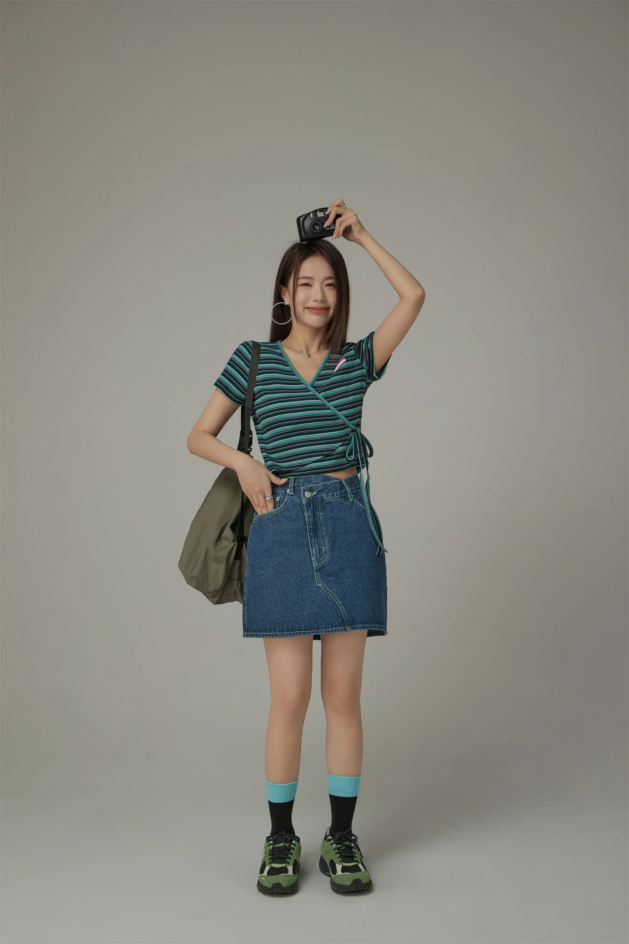 Striped Wrap Ribbon Semi Crop Top