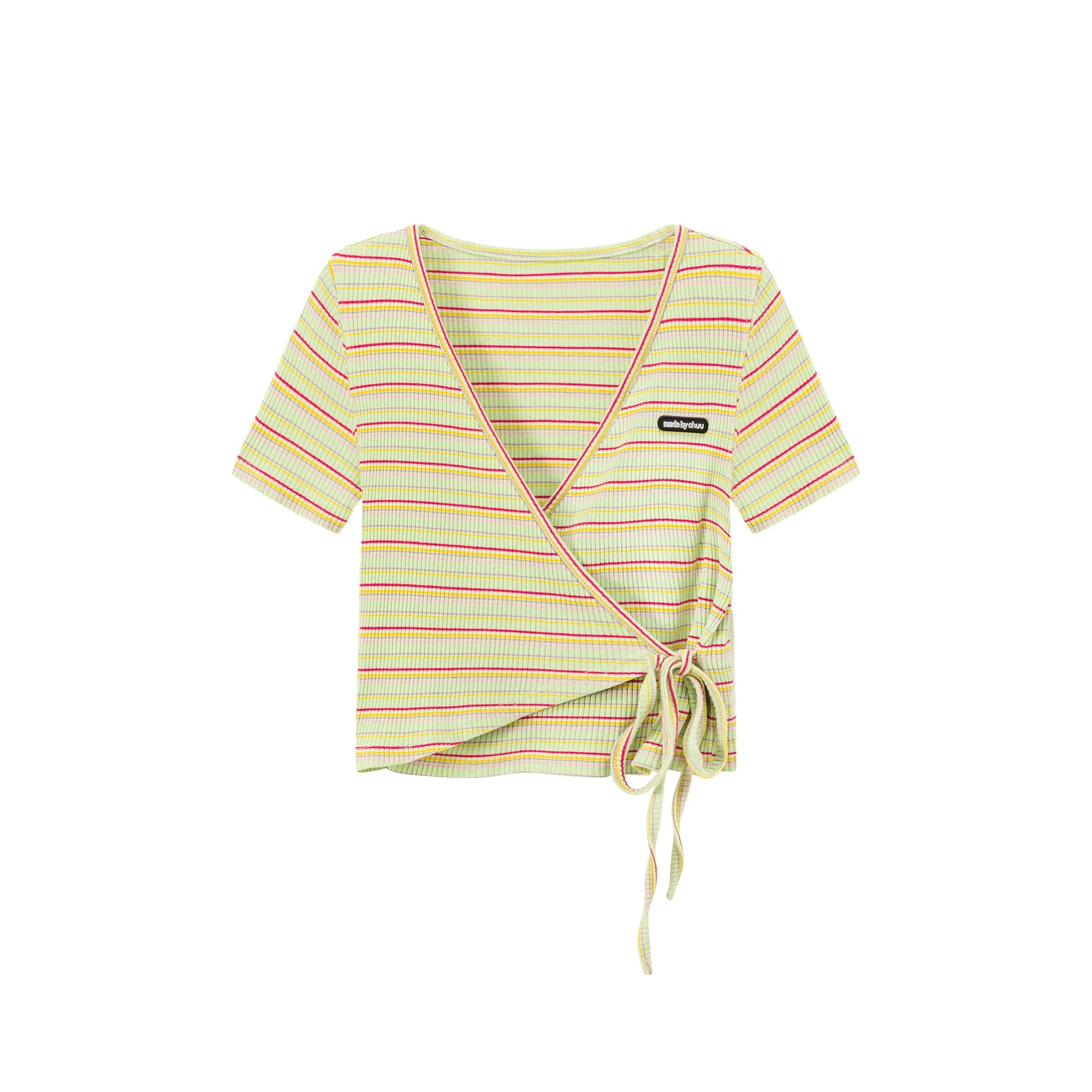 Striped Wrap Ribbon Semi Crop Top